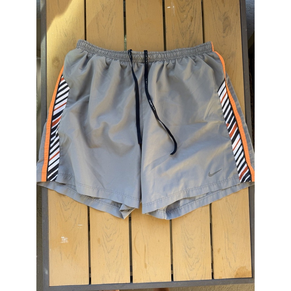 Nike Dri-FIT Womens S Running Shorts Gray Orange Striped Lined 2012 526706-009